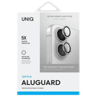 Uniq Optix Aluminum Camera Lens Protector iPhone 16 6.1" / 16 Plus 6.7" white shimmer camera lens glass with applicator