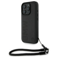 BMW Signature Leather Wordmark Cord Case for iPhone 16 Pro Max - Black