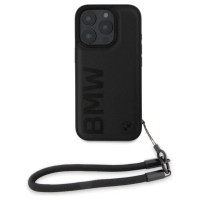 BMW Signature Leather Wordmark Cord Case for iPhone 16 Pro Max - Black