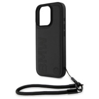 BMW Signature Leather Wordmark Cord Case for iPhone 16 Pro Max - Black
