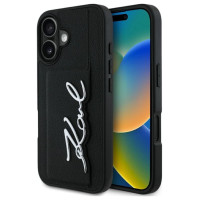 Karl Lagerfeld HC Grained PU Cardslot Metal Signature iPhone 16 Case - Black