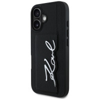 Karl Lagerfeld HC Grained PU Cardslot Metal Signature iPhone 16 Case - Black