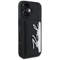 Karl Lagerfeld HC Grained PU Cardslot Metal Signature iPhone 16 Case - Black