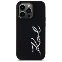 Karl Lagerfeld Silicone Metal Script Logo Case for iPhone 14 Pro Black