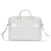 Guess 4G Peony Front Pocket Zipper Triangle Logo Laptop Bag 16" - White