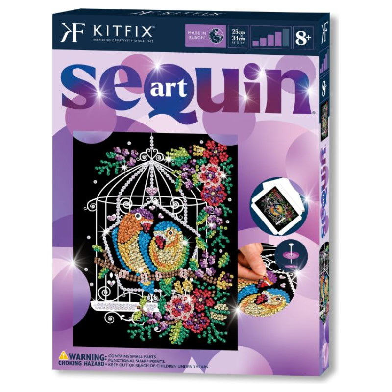 Kitfix Amatniecības komplekts Sequin Art Purple spīdumiņu māksla, Putnu būris