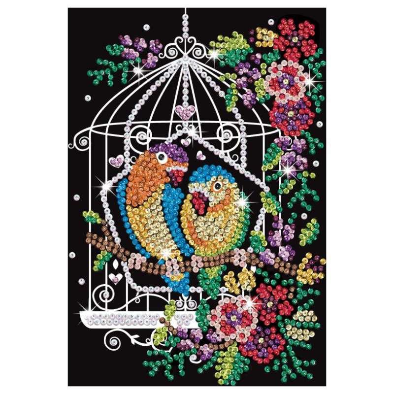 Kitfix Amatniecības komplekts Sequin Art Purple spīdumiņu māksla, Putnu būris