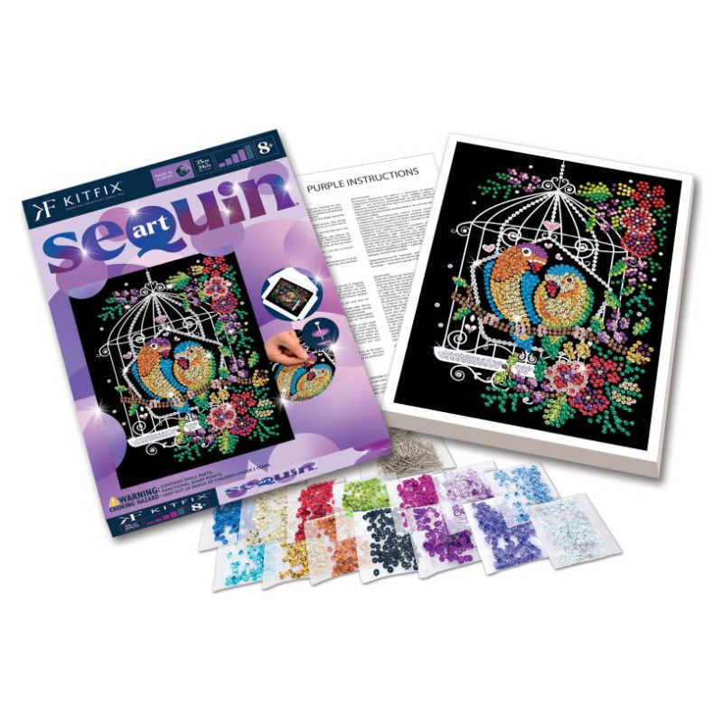 Kitfix Amatniecības komplekts Sequin Art Purple spīdumiņu māksla, Putnu būris