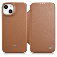 Icarer CE Premium Leather Folio Case iPhone 14 magnetic flip case MagSafe brown (WMI14220713-BN)