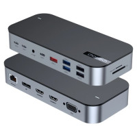 Choetech HUB Choetch M52 USB-C - USB-C PD/USB-C/USB-A/HDMI/VGA/DP/SD/TF/RJ45/AUX - gray