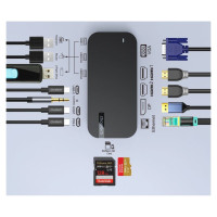 Choetech HUB Choetch M52 USB-C - USB-C PD/USB-C/USB-A/HDMI/VGA/DP/SD/TF/RJ45/AUX - gray