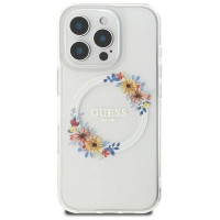 Guess IML Flowers Wreath MagSafe iPhone 16 Pro Case - Clear