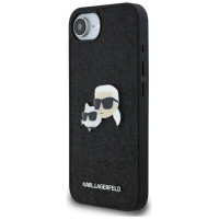 Karl Lagerfeld Fixed Glitter Karl&Choupette Heads Metal Pin iPhone 16e Case - Black