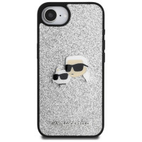 Karl Lagerfeld Fixed Glitter Ikonik Metal Pin case for iPhone 16e - silver