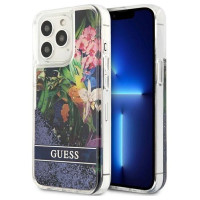Guess Flower Liquid Glitter case for iPhone 13 Pro Max - blue