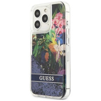 Guess Flower Liquid Glitter case for iPhone 13 Pro Max - blue