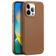 Dux Ducis Grit Leather Case for iPhone 14 Pro Max Elegant Faux Leather Cover (MagSafe Compatible) Brown