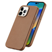 Dux Ducis Grit Leather Case for iPhone 14 Pro Max Elegant Faux Leather Cover (MagSafe Compatible) Brown