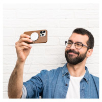 Dux Ducis Grit Leather Case for iPhone 14 Pro Max Elegant Faux Leather Cover (MagSafe Compatible) Brown