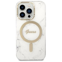 Guess GUBPP14LHMEACSH Case+ Charger Set iPhone 14 Pro 6.1" white/white hard case Marble MagSafe