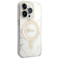 Guess GUBPP14LHMEACSH Case+ Charger Set iPhone 14 Pro 6.1" white/white hard case Marble MagSafe