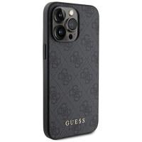 Guess 4G Metal Gold Logo iPhone 15 Pro Case - Gray