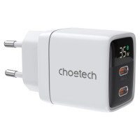 Choetech PD6051 2x USB-C PD 35W GaN wall charger with display - white