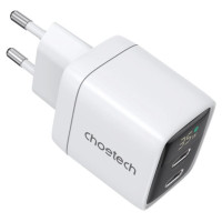 Choetech PD6051 2x USB-C PD 35W GaN wall charger with display - white