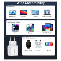 Choetech PD6051 2x USB-C PD 35W GaN wall charger with display - white