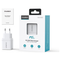 Choetech PD6051 2x USB-C PD 35W GaN wall charger with display - white