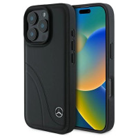 Mercedes MB Curved Stitches Leather iPhone 16 Pro Max Case - Black