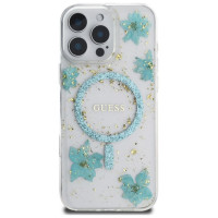 Guess Resin Flowers Glitter MagSafe iPhone 16 Pro Max Case - Clear Green