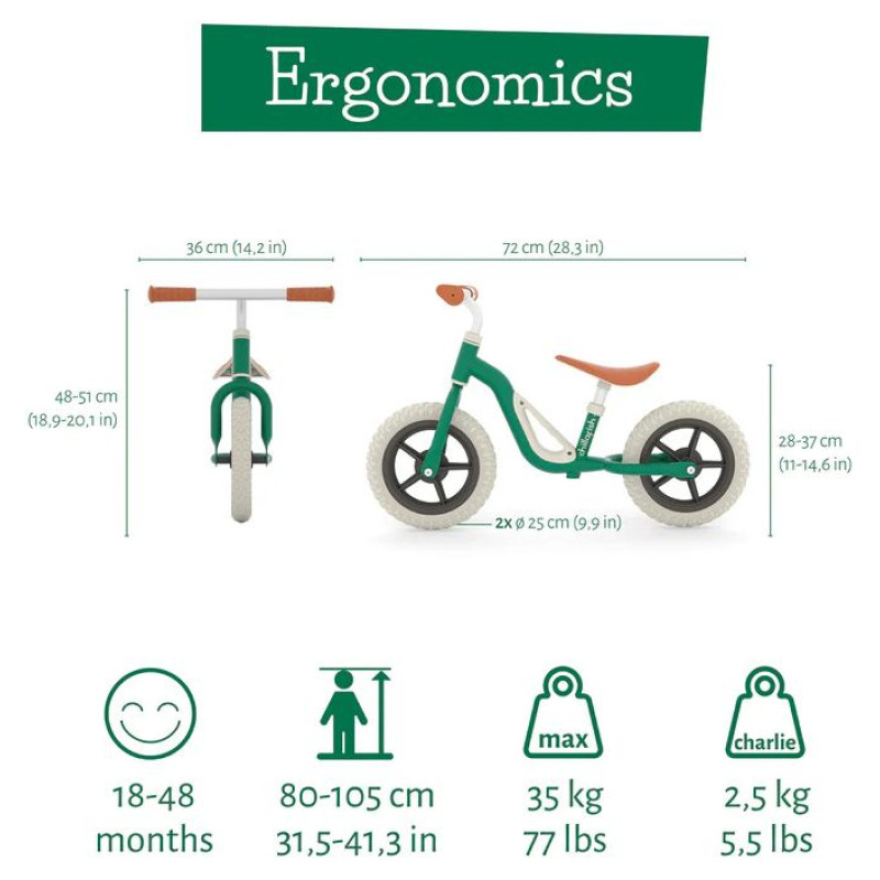Chillafish Charlie 10"  līdzsvara velosipēds, forest, no 1,5  līdz 4 gadiem - CPCH01FOR