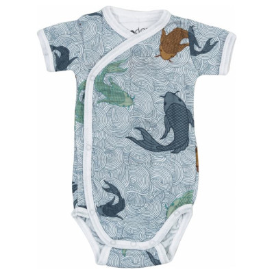 Lodger Romper Empire Fish kokvilnas bodijs ar īsām piedurknēm, Dusty turqoise, 62 cm - RF 081_62