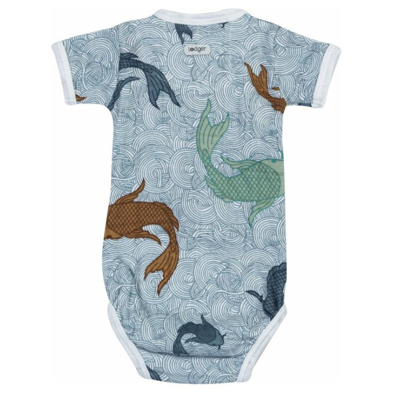 Lodger Romper Empire Fish kokvilnas bodijs ar īsām piedurknēm, Dusty turqoise, 62 cm - RF 081_62