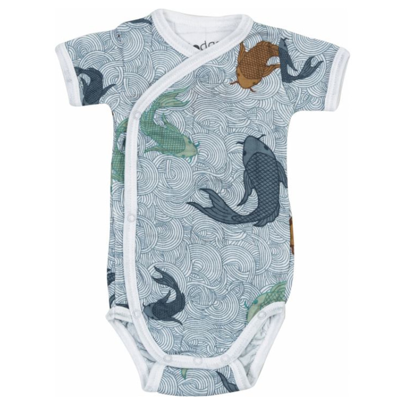 Lodger Romper Empire Fish kokvilnas bodijs ar īsām piedurknēm, Dusty turqoise, 68 cm - RF 081_68