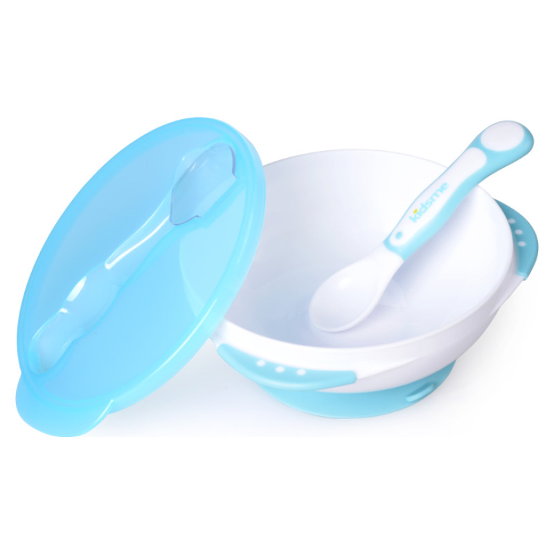 Kidsme bļoda ar piesūcekni, vāciņu un termokarotīti, Aquamarine, no 9 mēn. - 9832AQ