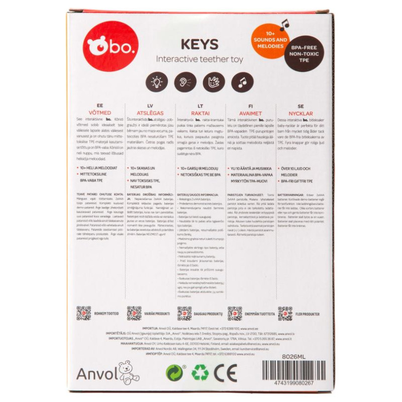 BO. Interaktīva rotaļlieta - zobgrauznis "Atslēgas"