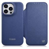 Icarer CE Premium Leather Folio Case iPhone 14 Pro Magnetic Flip Leather Folio Case MagSafe Blue (WMI14220714-BU)