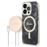 Guess Set Guess GUBPP14XHMEACSK Case+ Charger iPhone 14 Pro Max 6.7" black/black hard case Marble MagSafe