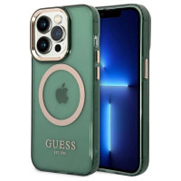 Guess GUHMP14XHTCMA iPhone 14 Pro Max 6.7" green/khaki hard case Gold Outline Translucent MagSafe