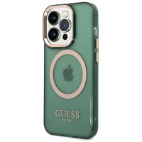 Guess GUHMP14XHTCMA iPhone 14 Pro Max 6.7" green/khaki hard case Gold Outline Translucent MagSafe