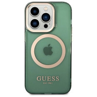 Guess GUHMP14XHTCMA iPhone 14 Pro Max 6.7" green/khaki hard case Gold Outline Translucent MagSafe