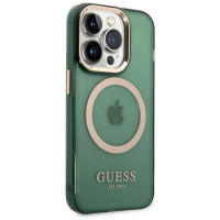 Guess GUHMP14XHTCMA iPhone 14 Pro Max 6.7" green/khaki hard case Gold Outline Translucent MagSafe