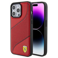 Ferrari Perforated Waves Metal Logo case for iPhone 15 Pro - red