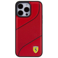 Ferrari Perforated Waves Metal Logo case for iPhone 15 Pro - red