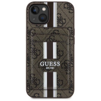 Guess 4G Stripes case with Magsafe wallet for iPhone 15 brown