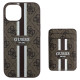 Guess 4G Stripes case with Magsafe wallet for iPhone 15 brown