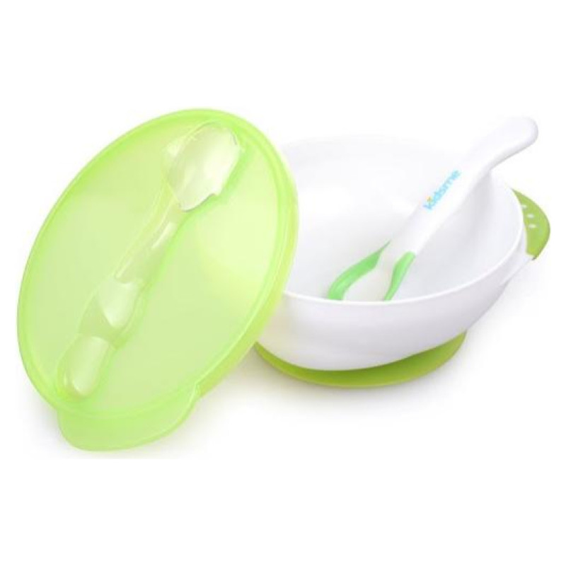 Kidsme bļoda ar piesūcekni, vāciņu un termokarotīti, Lime, no 9 mēn. - 9832LI