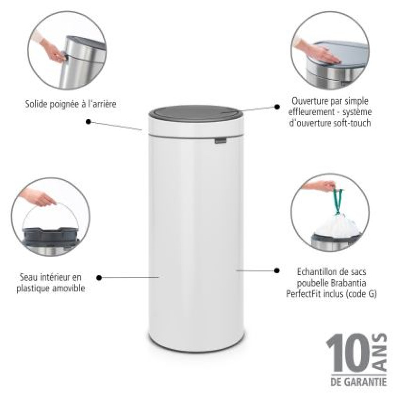 Brabantia atkritumu tvertne, 30 l, White - 115141